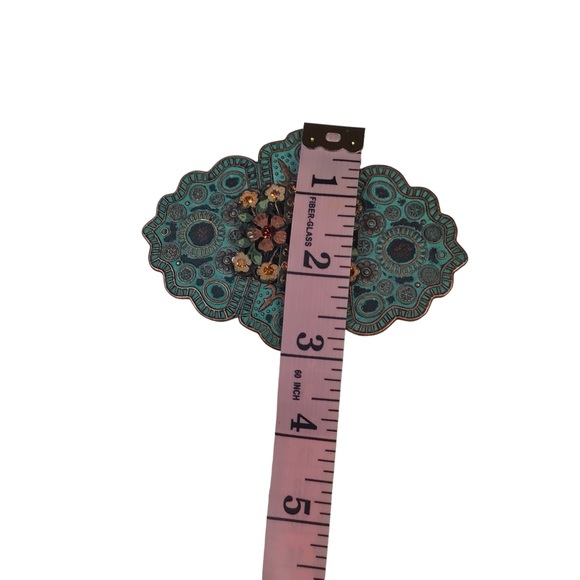 Floral Rhinestone Turquoise Colored Metal Belt Buckle - Picture 5 of 6